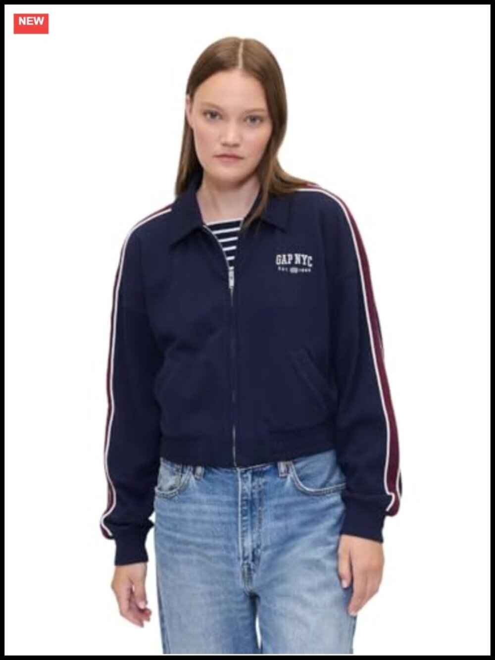 Women's Cropped Cotton Track Jacket Long Sleeve Zip Up Casual